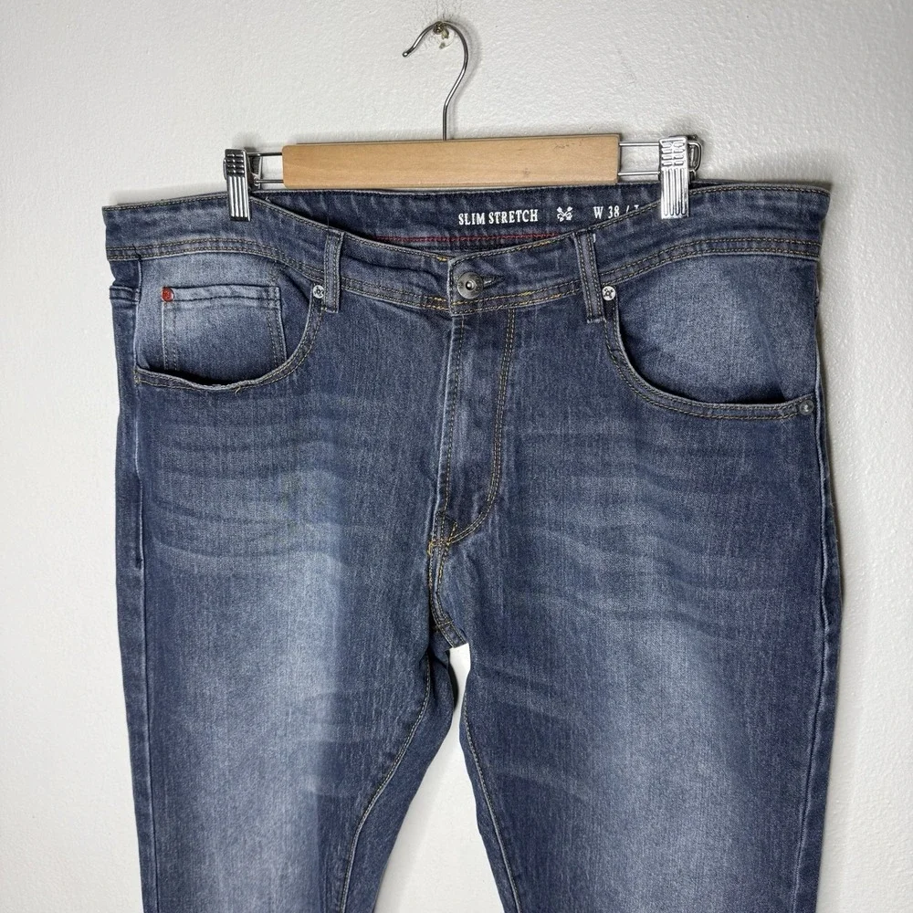 MBX Slim Stretch Blue Denim‎ Jeans Men's 38x32 (actual 40x30) Dark Wash